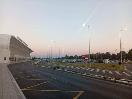 Craiova airport terminal at dusk