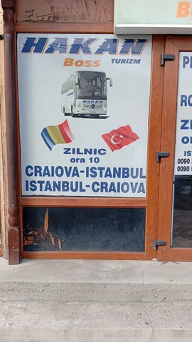 Hakan Turizm poster in Craiova: daily coach Craiova–Istanbul and Istanbul–Craiova at 10:00, 13 August 2026