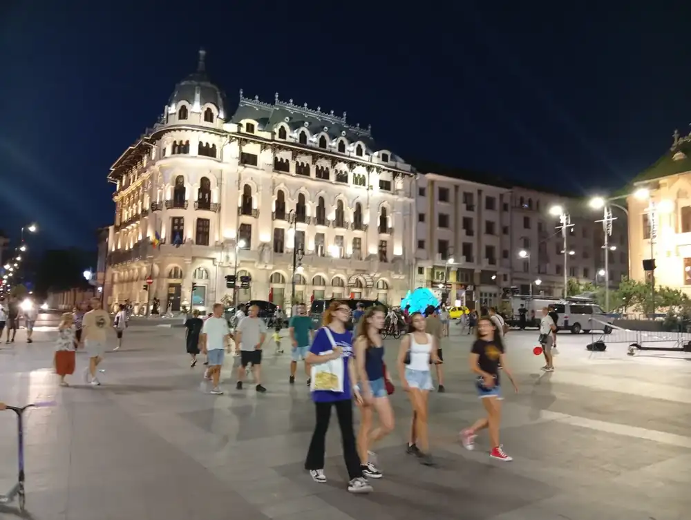 The lit palace on the main square, the centre out walking on a summer night