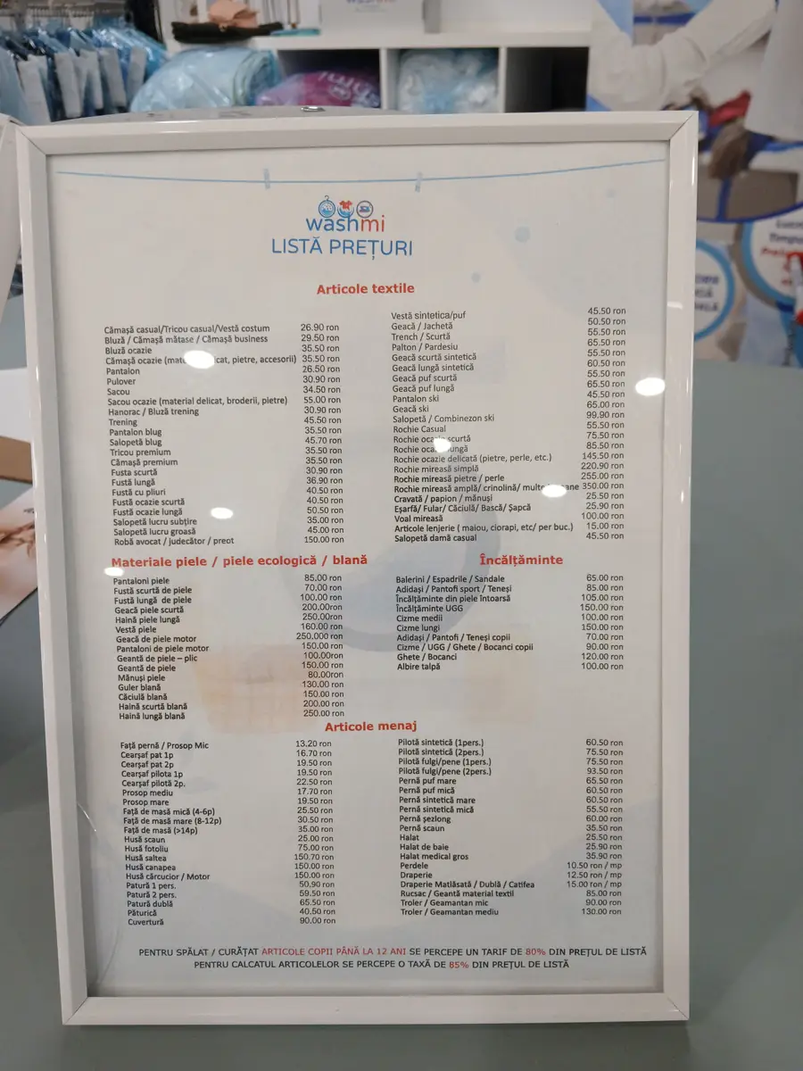 Printed price list: everyday garments, coats, leather and occasion wear