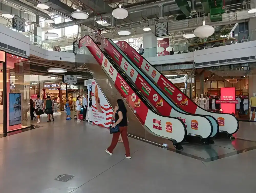 The escalators up to the cinema and the food court