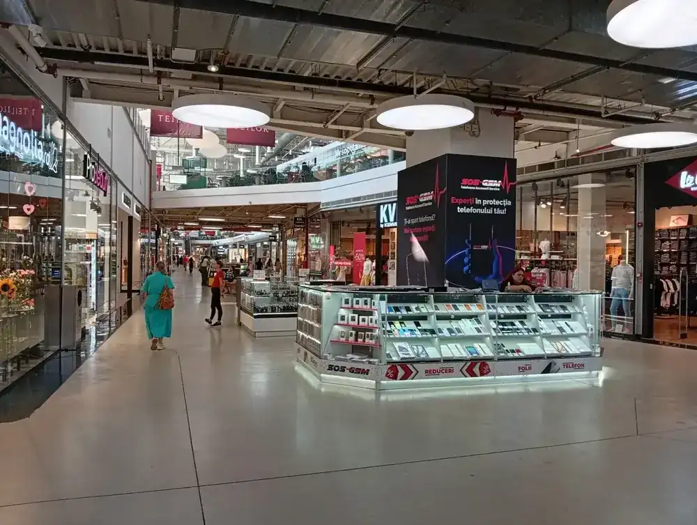 A phone and repair kiosk in the gallery