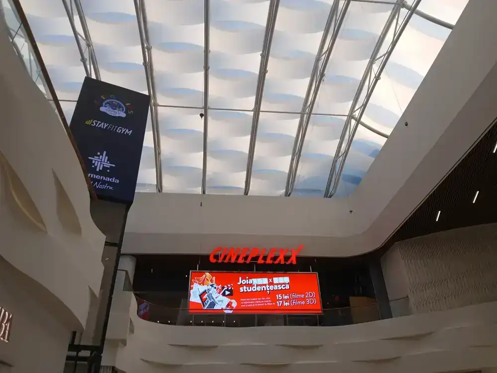 Cineplexx, seen from the mall floor under the translucent roof