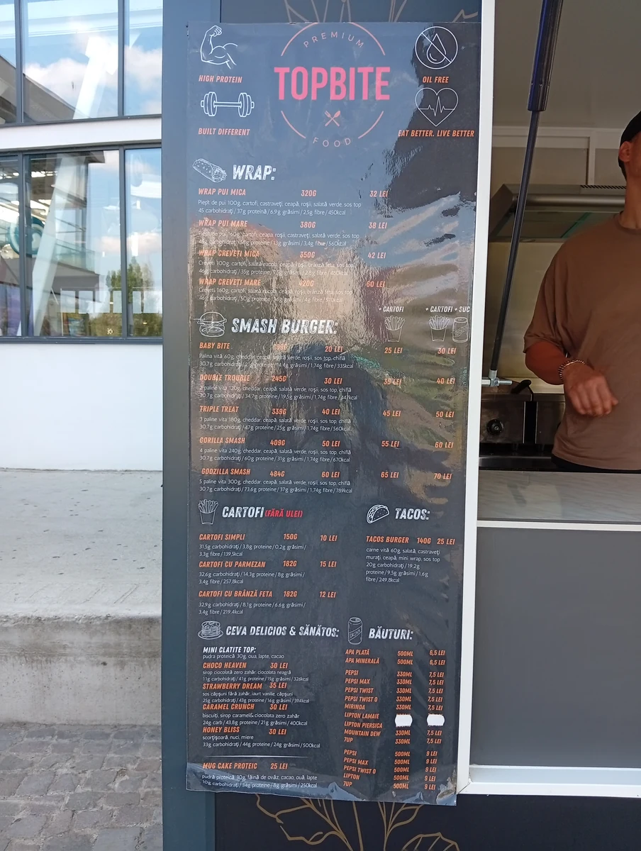 The board — every item with its weight, macros and calories