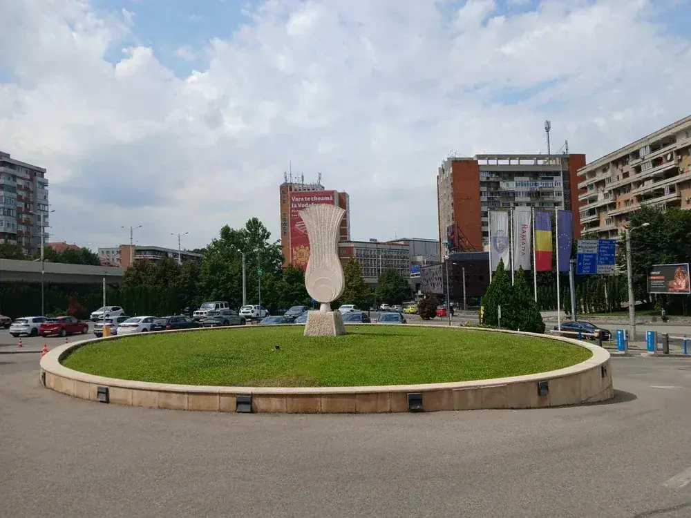 The roundabout it stands on, seen from the far side